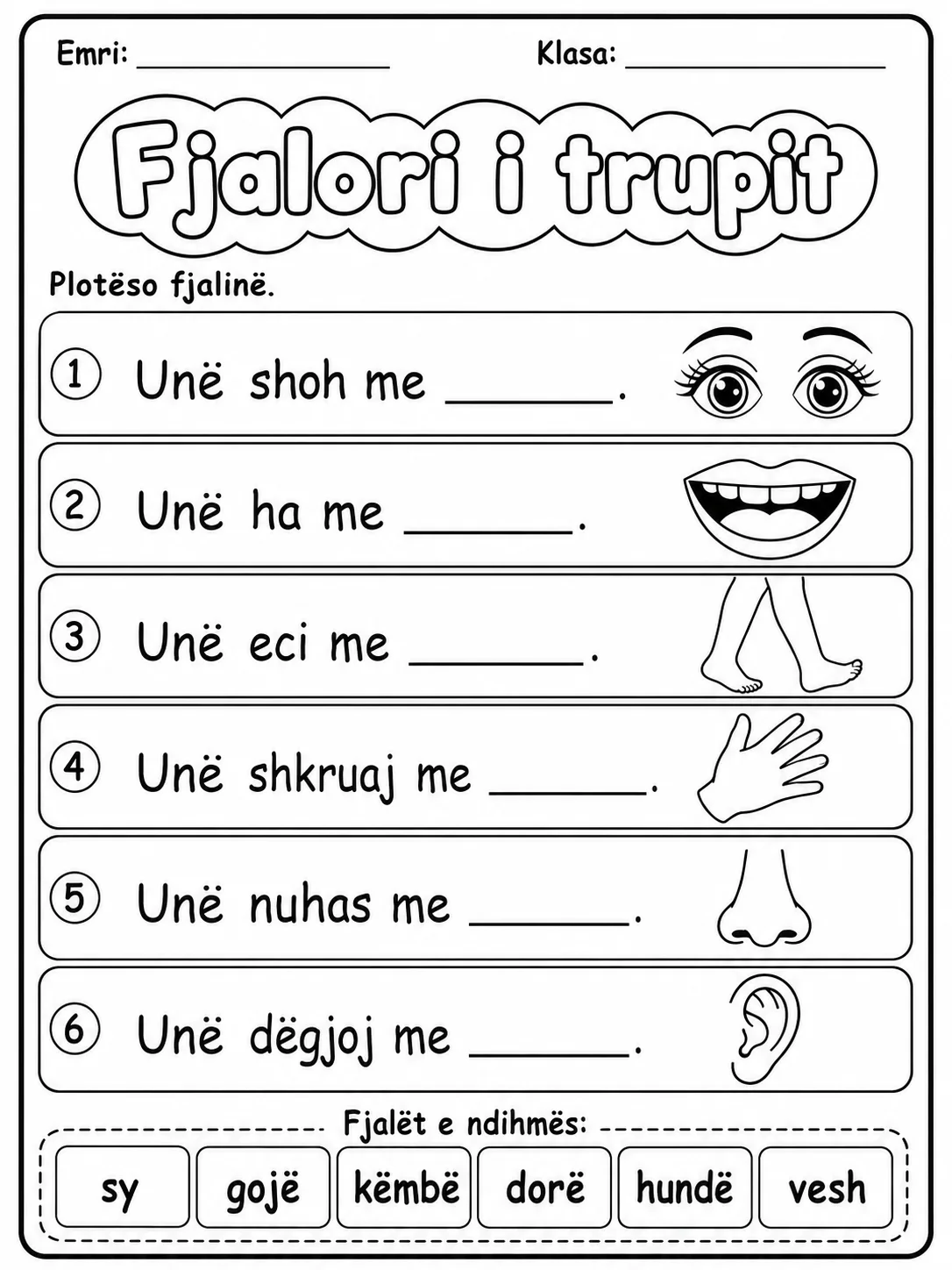 Fjalori i trupit - Pako fletësh pune - Grupi 3 faqja 7 - pamje e fletës së punës