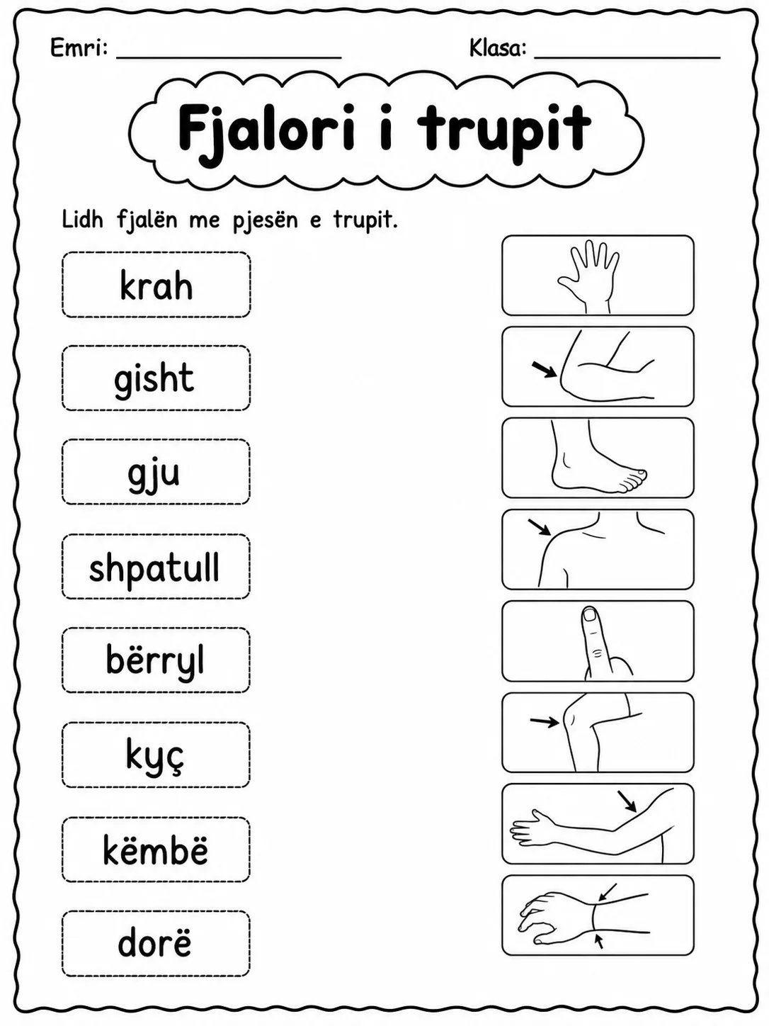 Fjalori i trupit - Pako fletësh pune faqja 6 - pamje e fletës së punës