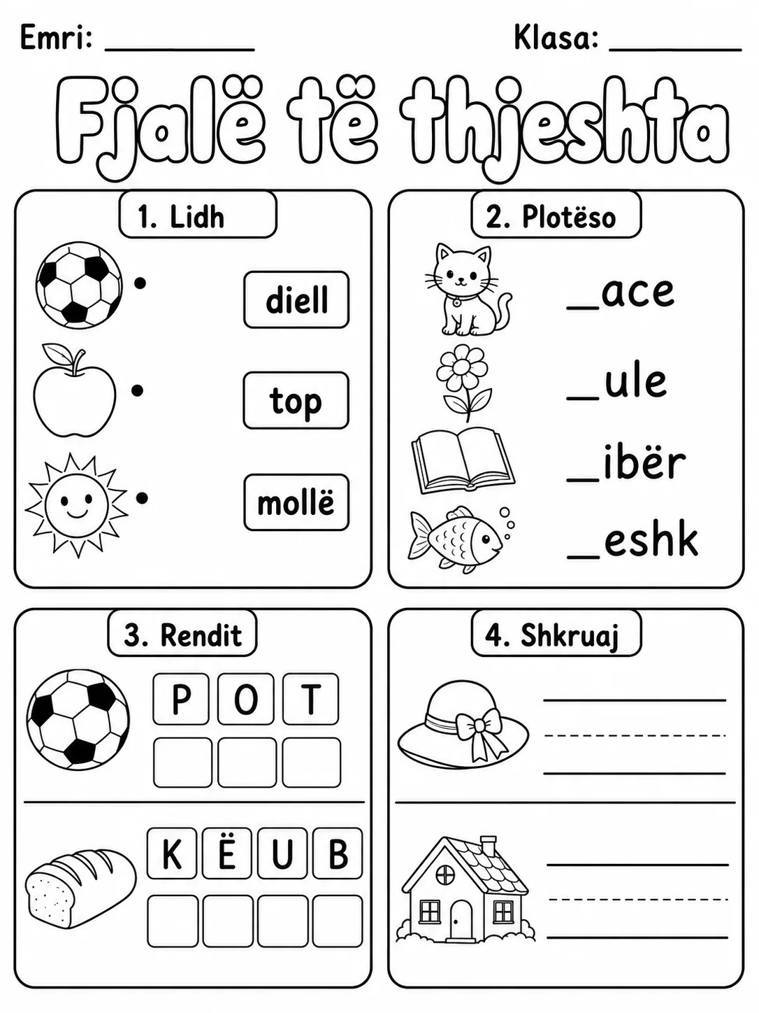 Lexoj fjalë të thjeshta - Pako fletësh pune faqja 10 - pamje e fletës së punës