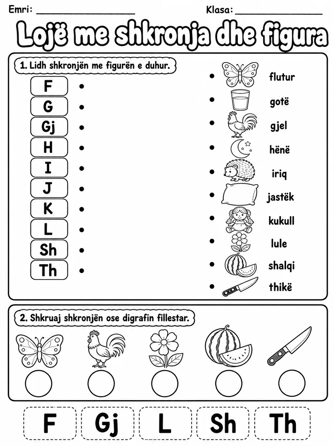 Lidh shkronjën me figurën - Pako fletësh pune - Grupi 2 faqja 10 - pamje e fletës së punës