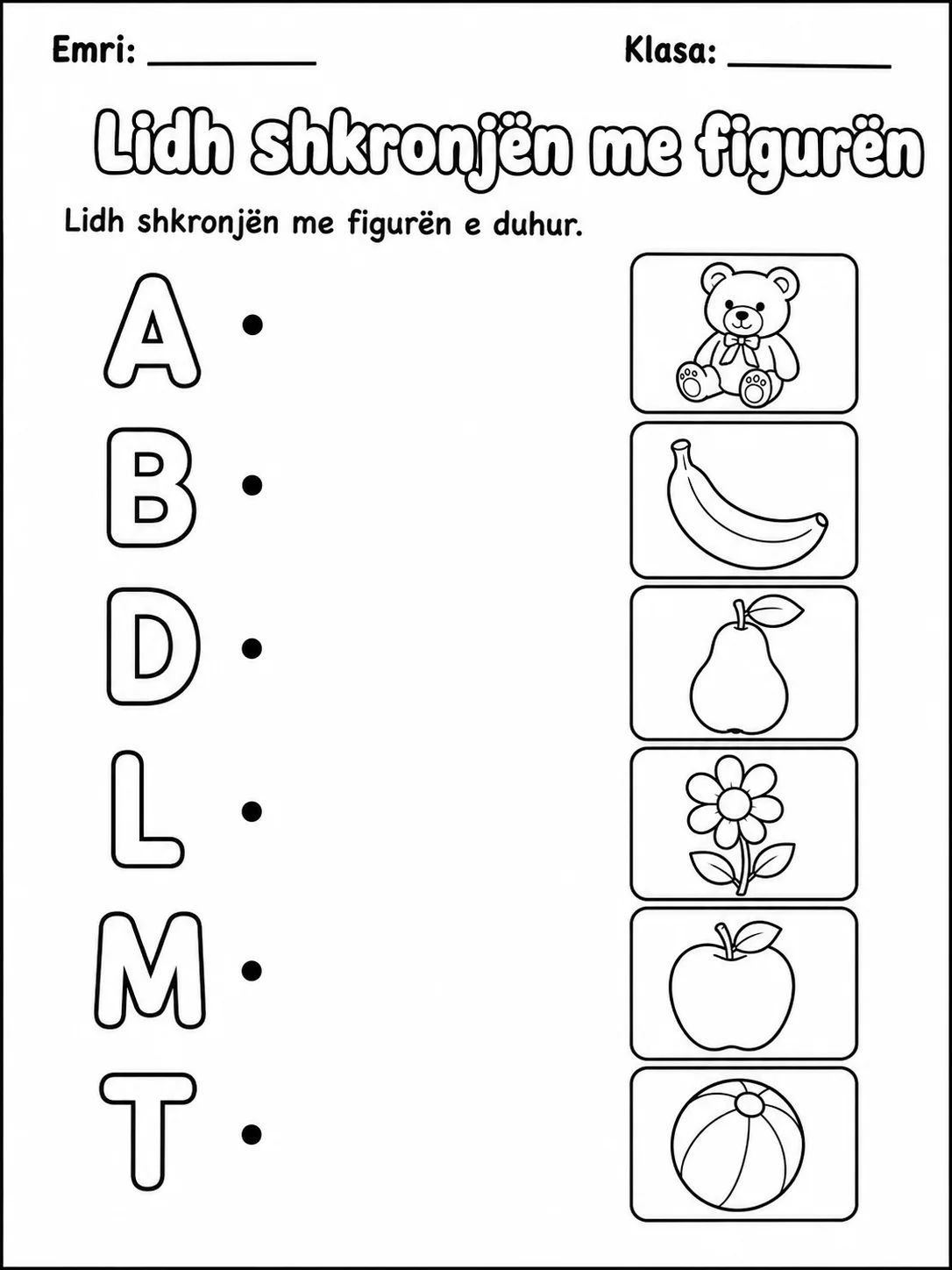 Lidh shkronjën me figurën - Pako fletësh pune - Grupi 3 faqja 3 - pamje e fletës së punës