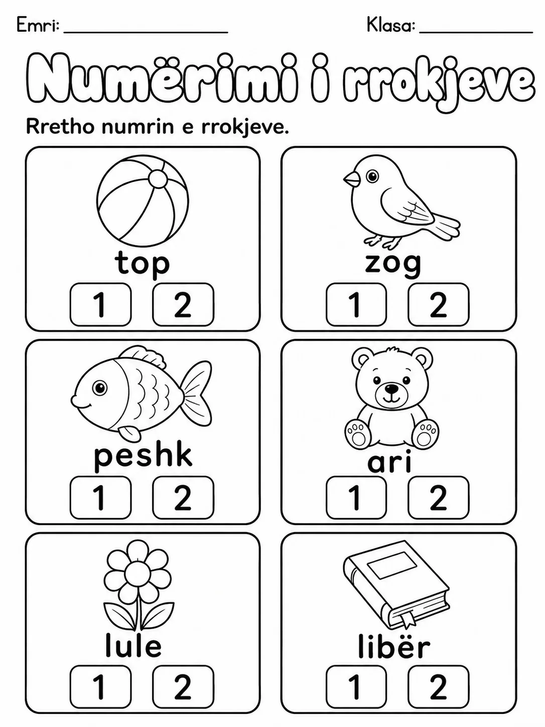 Numërimi i rrokjeve - Pako fletësh pune - Grupi 2 faqja 2 - pamje e fletës së punës