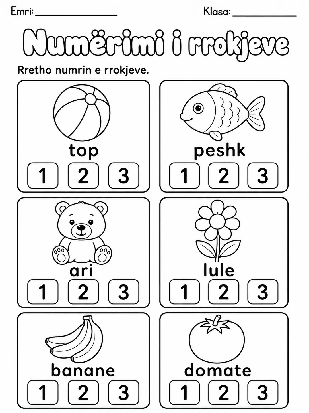 Numërimi i rrokjeve - Pako fletësh pune faqja 3 - pamje e fletës së punës