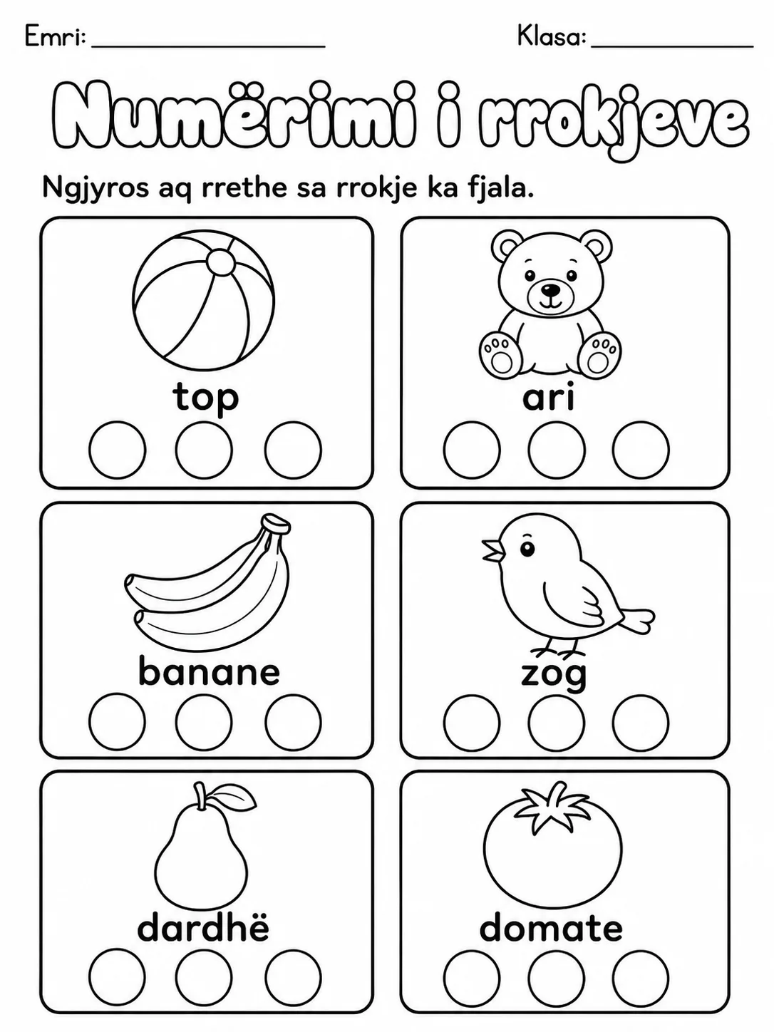 Numërimi i rrokjeve - Pako fletësh pune faqja 4 - pamje e fletës së punës
