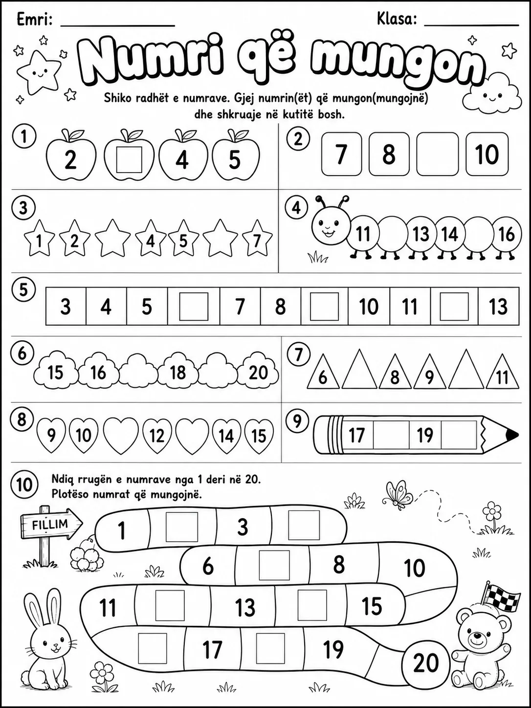 Numrat që mungojnë - Pako fletësh pune faqja 10 - pamje e fletës së punës
