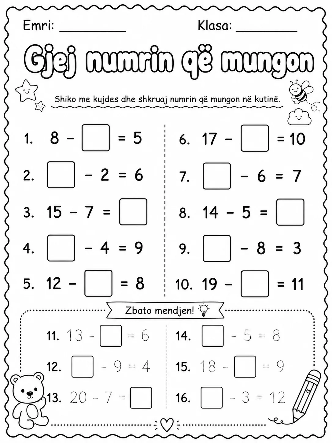 Numrat që mungojnë - Pako fletësh pune faqja 3 - pamje e fletës së punës