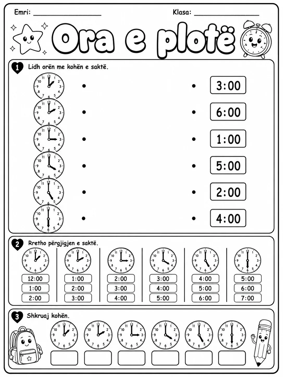 Ora e plotë - Pako fletësh pune - 10 faqe të shtypshme për matematikë nga KiwiBee