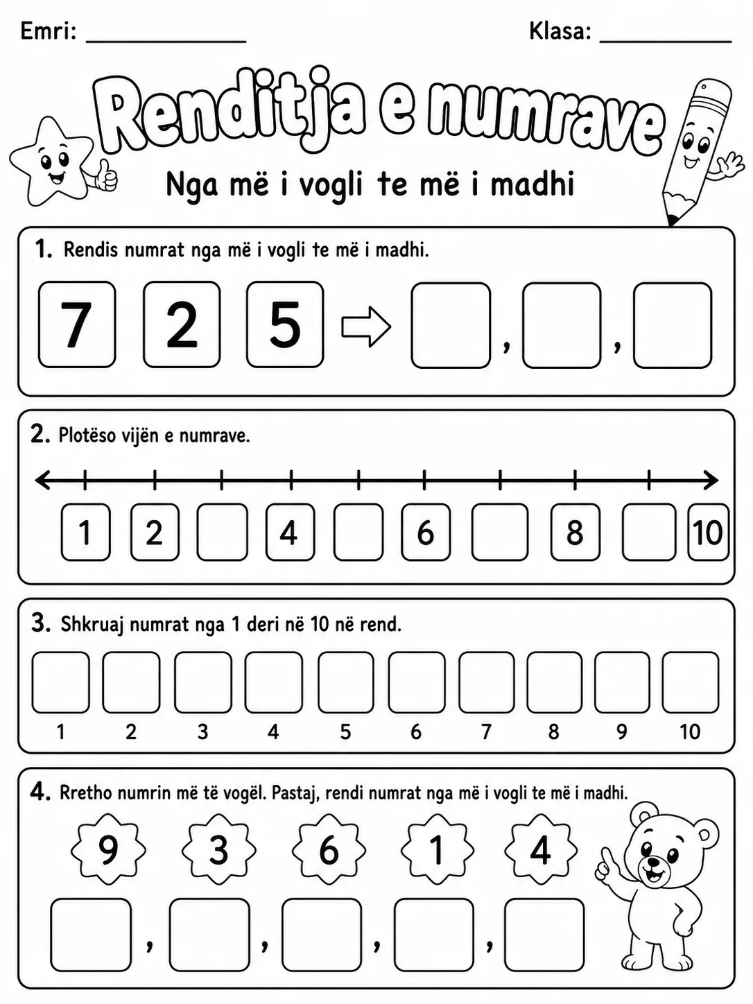 Rendit numrat - Pako fletësh pune - 5 faqe të shtypshme për matematikë nga KiwiBee