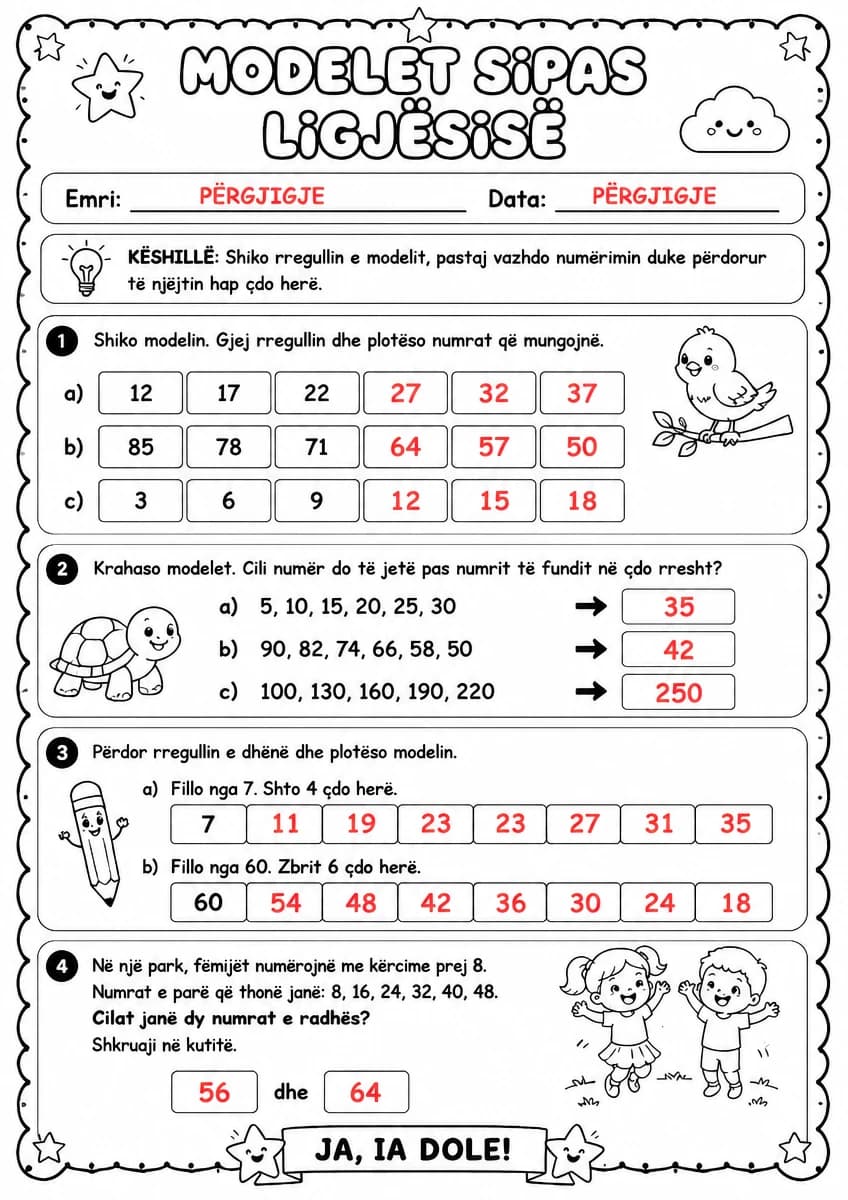 Answer key for Modelet sipas ligjësisë — numërim — free printable Math worksheet