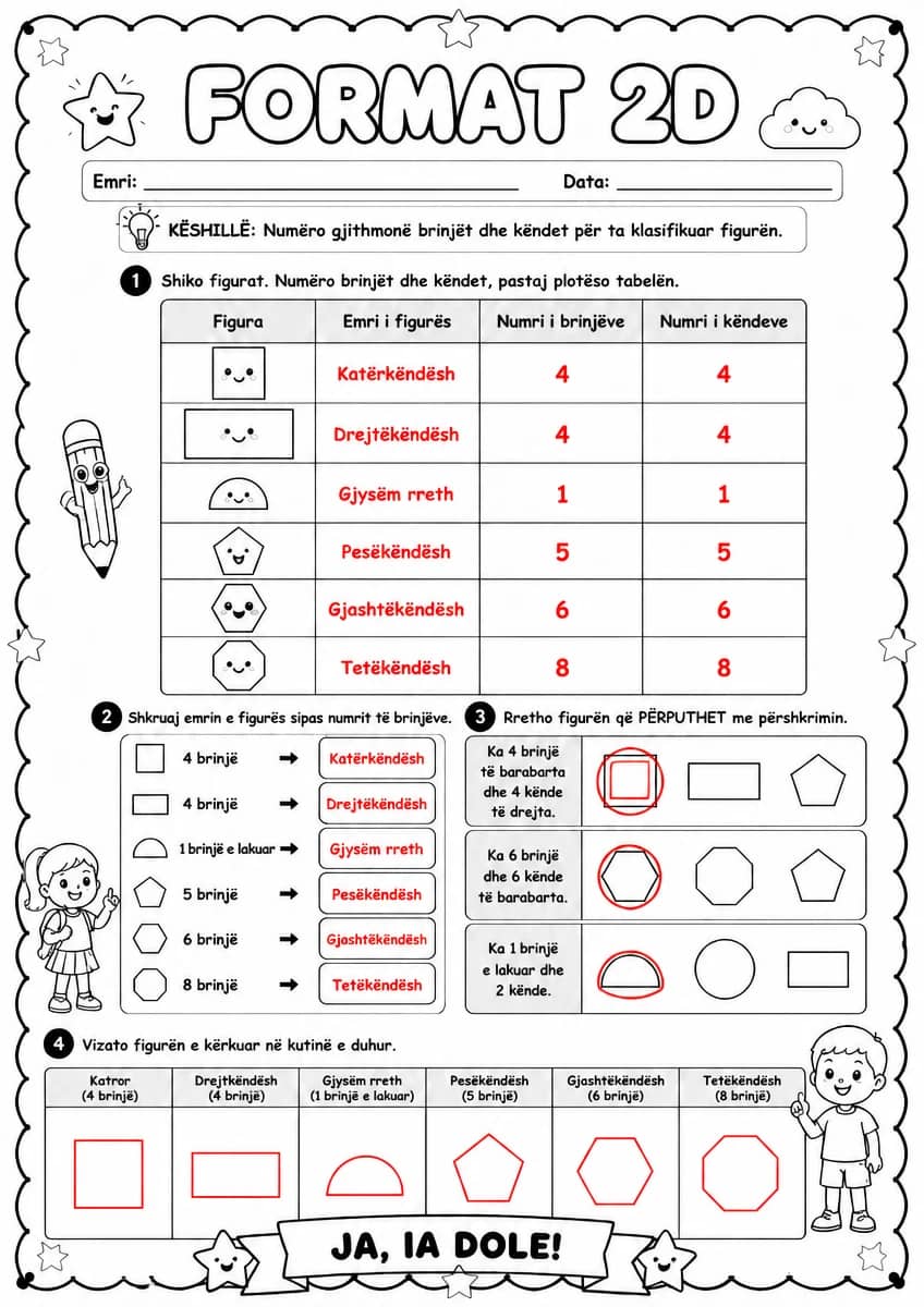 Answer key for Format 2D — klasifikimi sipas brinjëve dhe këndeve — free printable Math worksheet