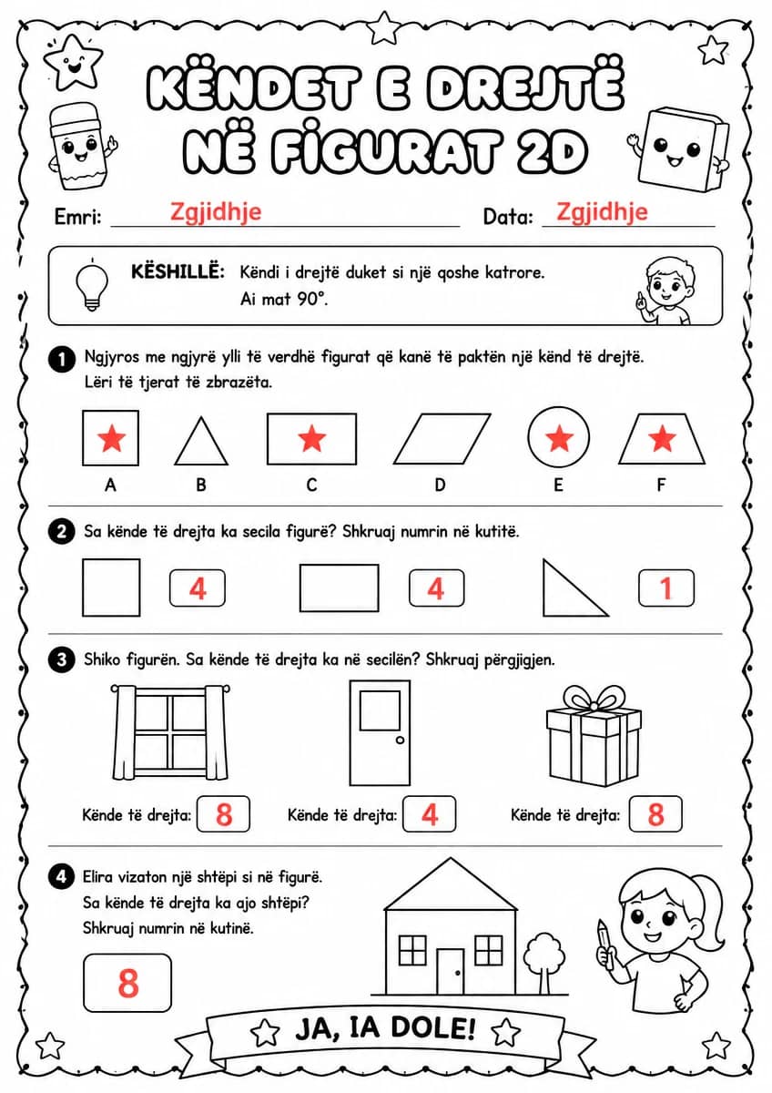 Answer key for Këndet e drejtë në figurat 2D — free printable Math worksheet