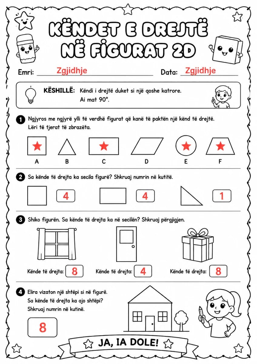 Answer key for Këndet e drejtë në figurat 2D — free printable Math worksheet