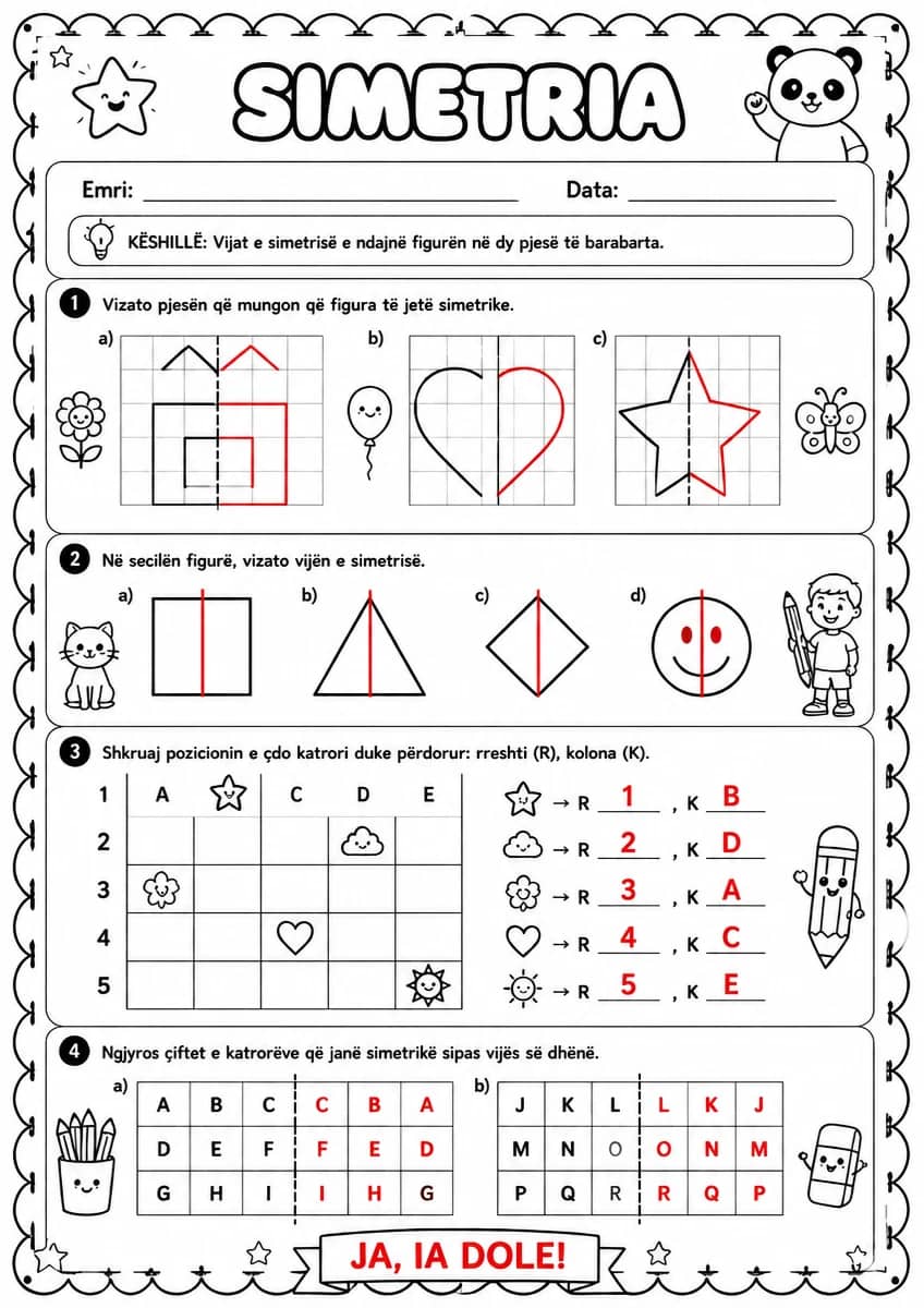Answer key for Simetria — vizatim dhe rrjeti i katrorëve — free printable Math worksheet