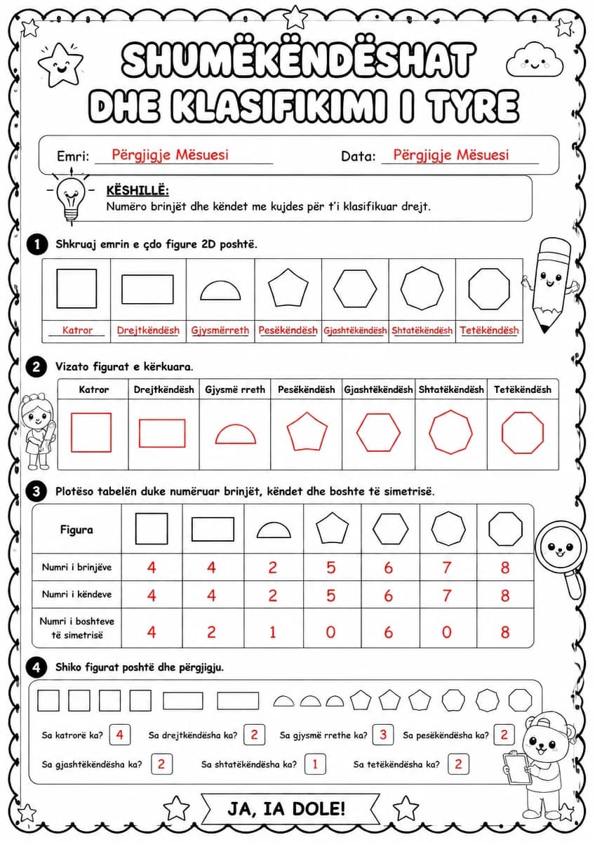 Answer key for Shumëkëndëshat dhe klasifikimi i tyre — free printable Math worksheet