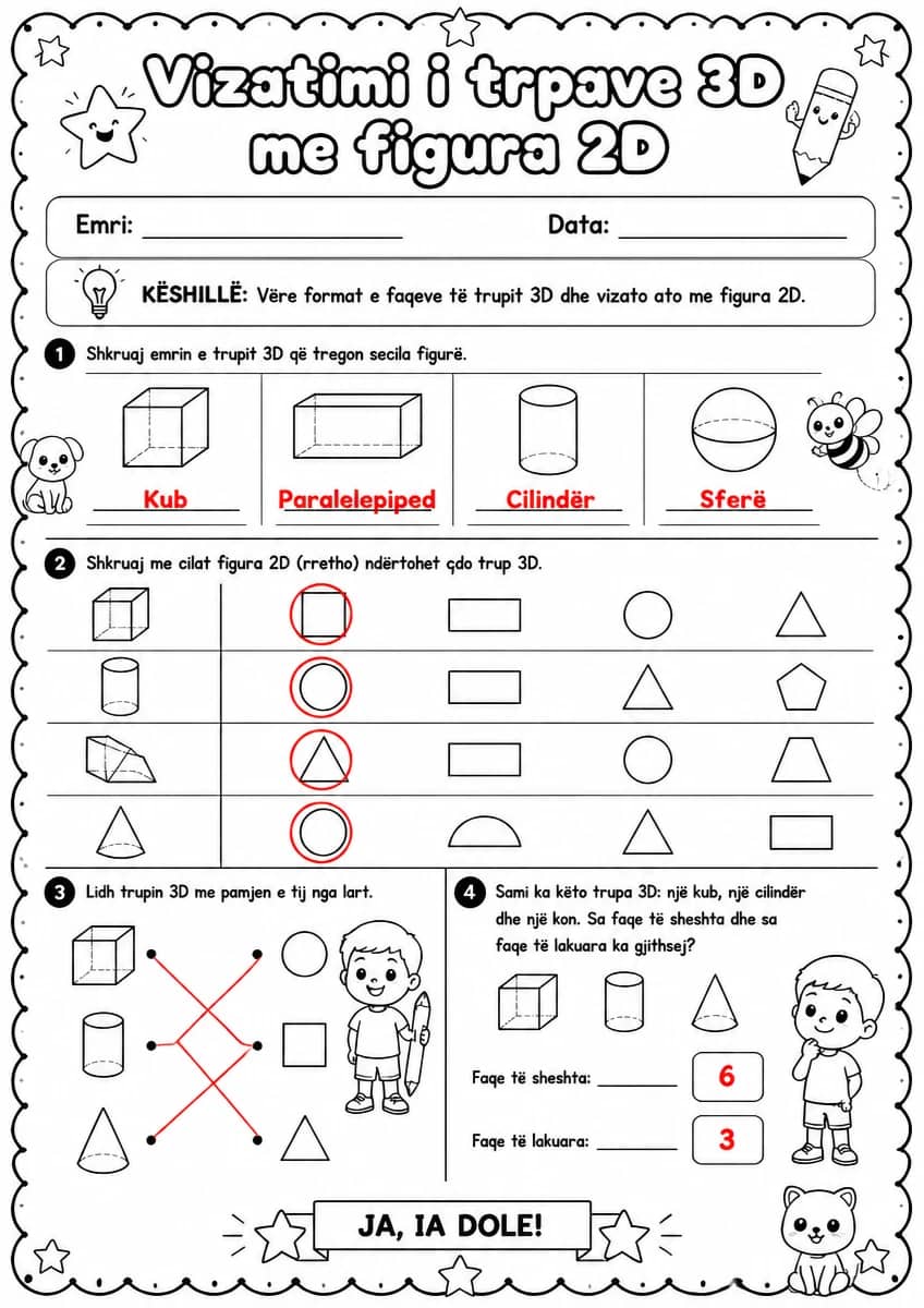 Answer key for Vizatimi i trupave 3D me figura 2D — free printable Math worksheet