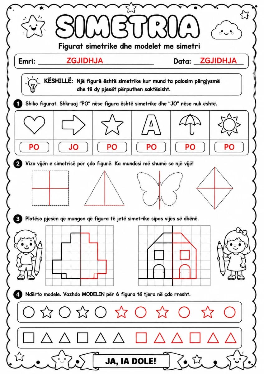 Answer key for Figurat simetrike dhe modelet me simetri — free printable Math worksheet