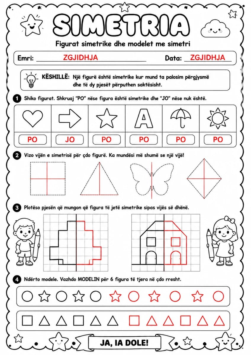 Answer key for Figurat simetrike dhe modelet me simetri — free printable Math worksheet