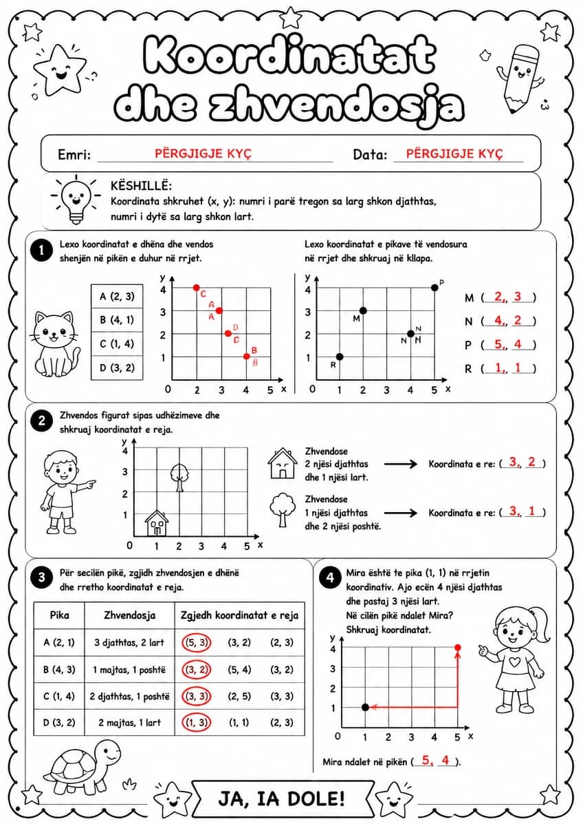 Answer key for Koordinatat dhe zhvendosja — free printable Math worksheet