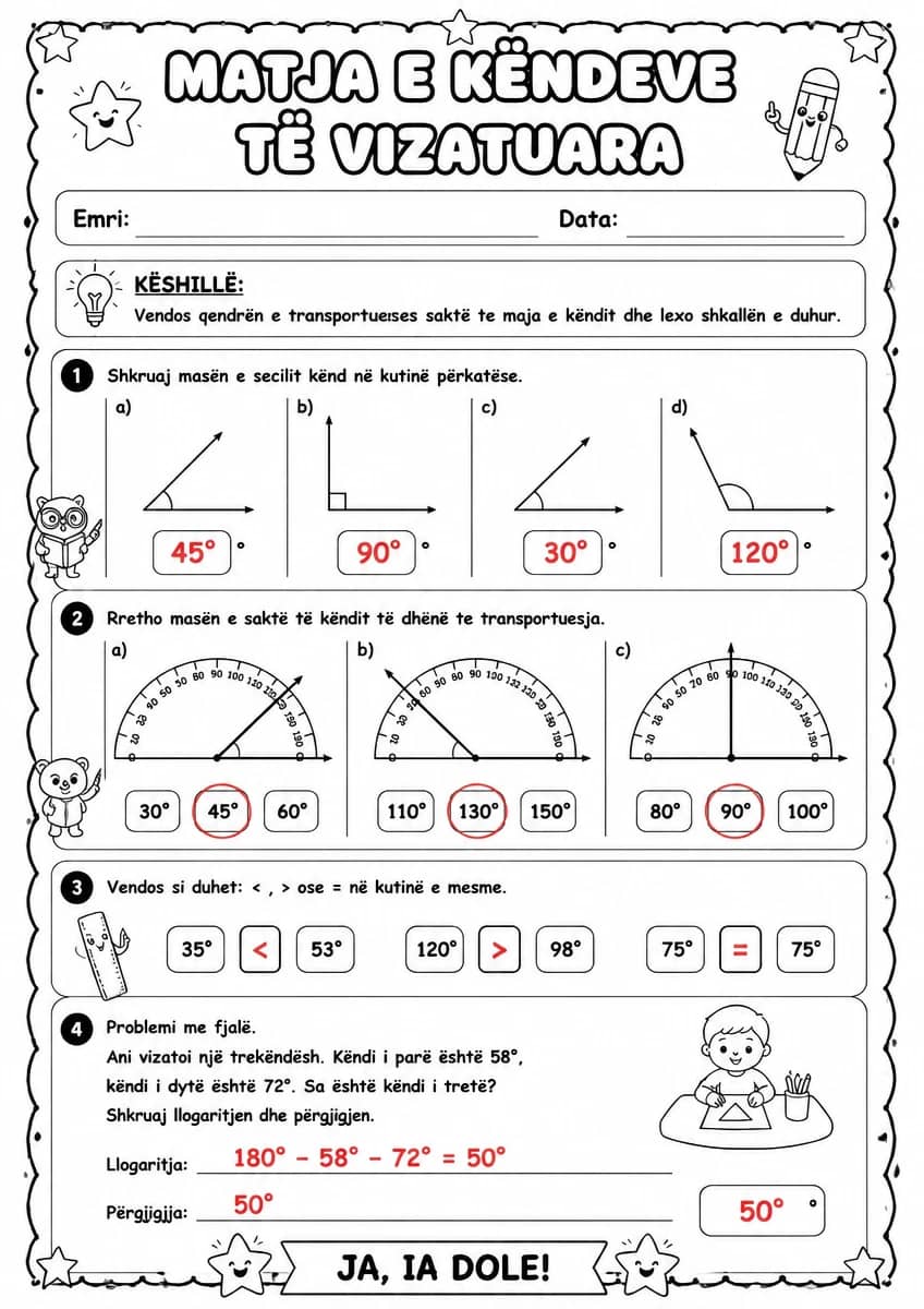 Answer key for Matja e këndeve të vizatuara — free printable Math worksheet