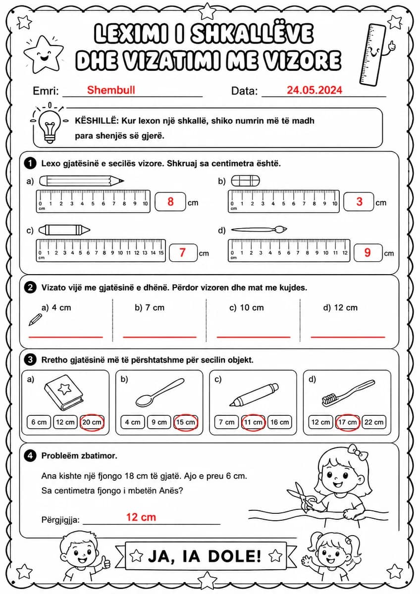 Answer key for Leximi i shkallëve dhe vizatimi me vizore — free printable Math worksheet