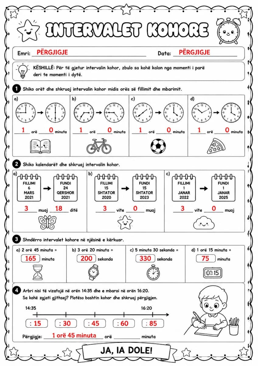 Answer key for Llogaritja e intervaleve kohore — free printable Math worksheet