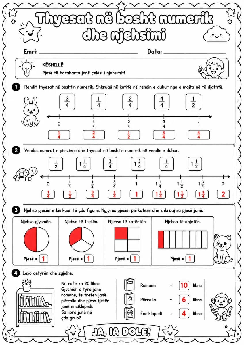 Answer key for Thyesat në bosht numerik dhe njehsimi — free printable Math worksheet