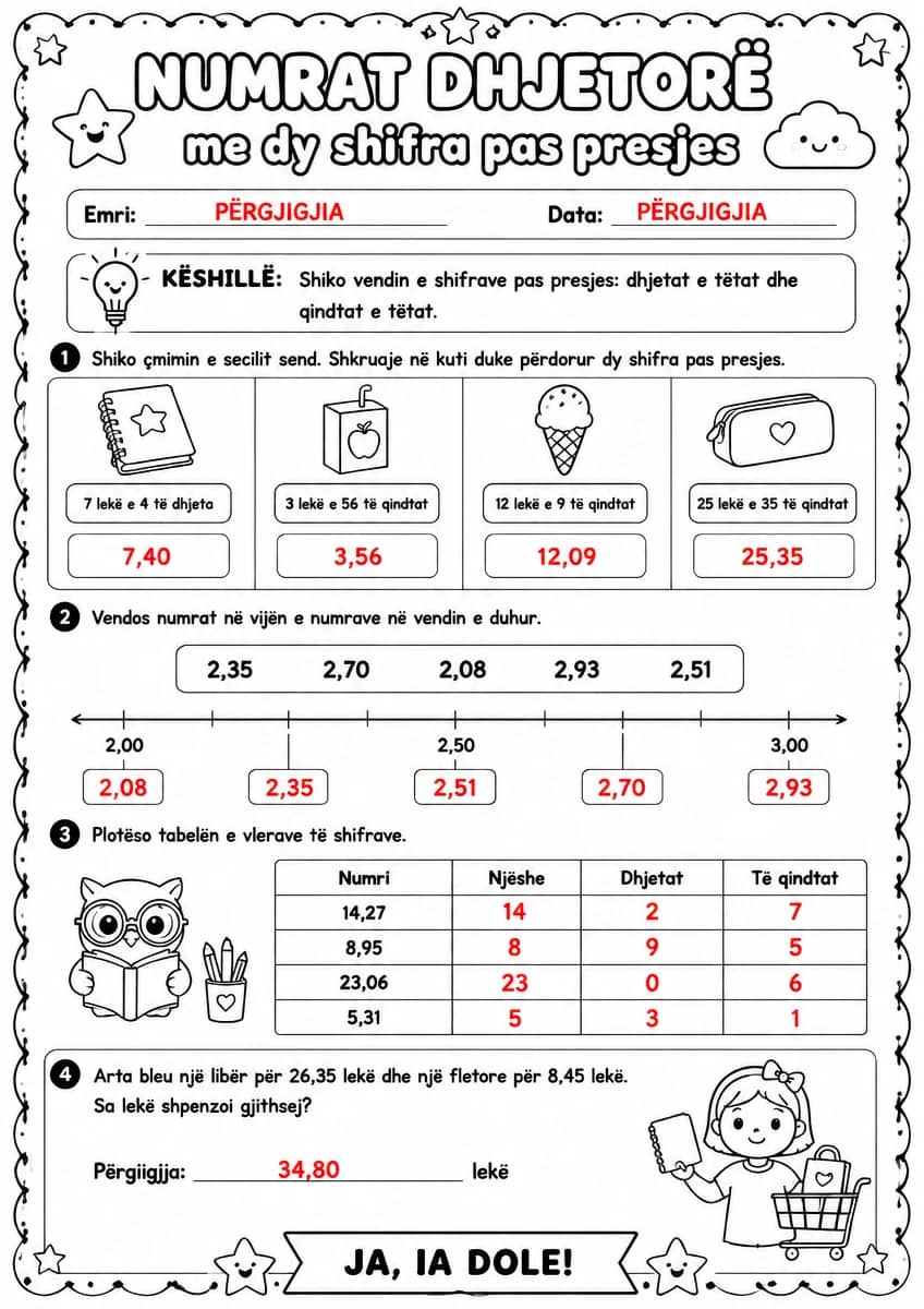 Answer key for Numrat dhjetorë me dy shifra pas presjes — free printable Math worksheet