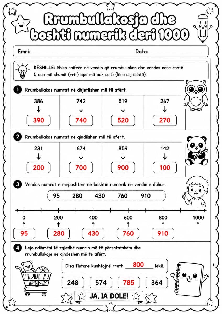 Answer key for Rrumbullakosja dhe boshti numerik deri 1000 — free printable Math worksheet