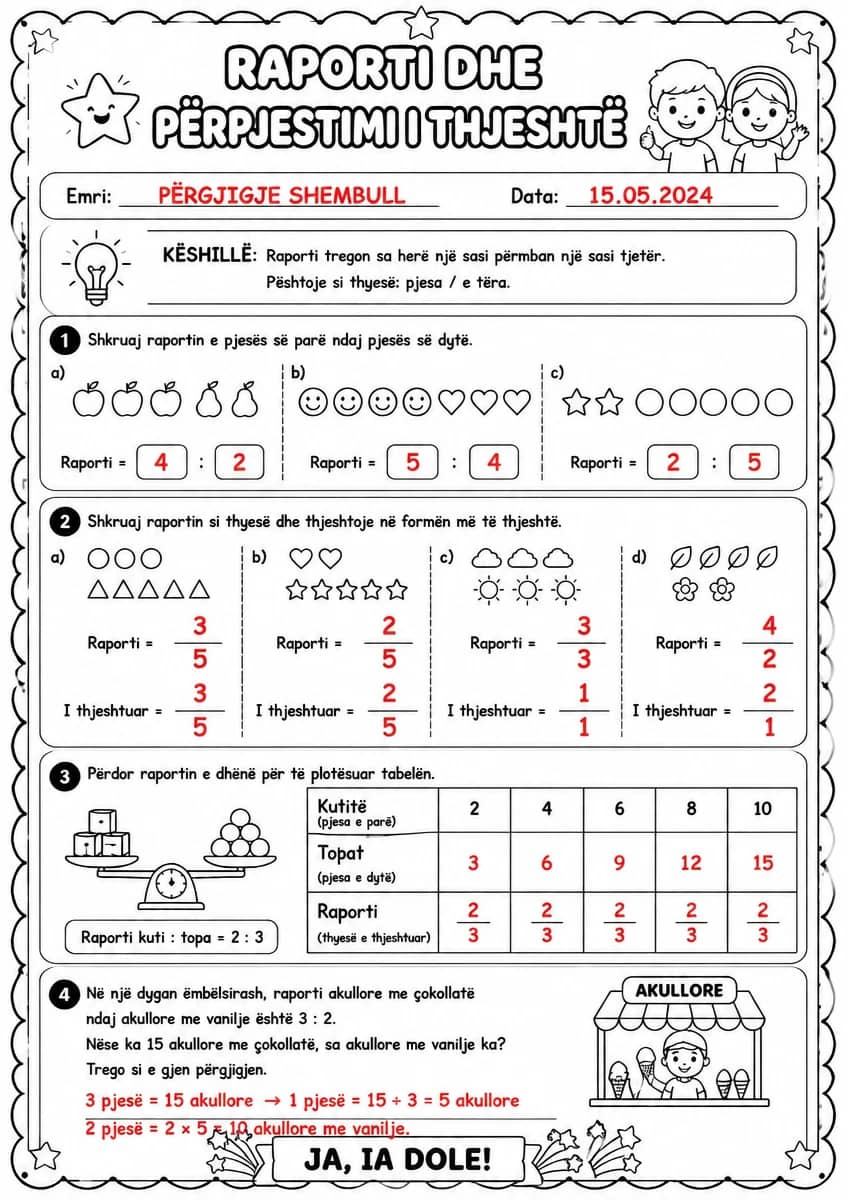 Answer key for Raporti dhe përpjestimi i thjeshtë — free printable Math worksheet
