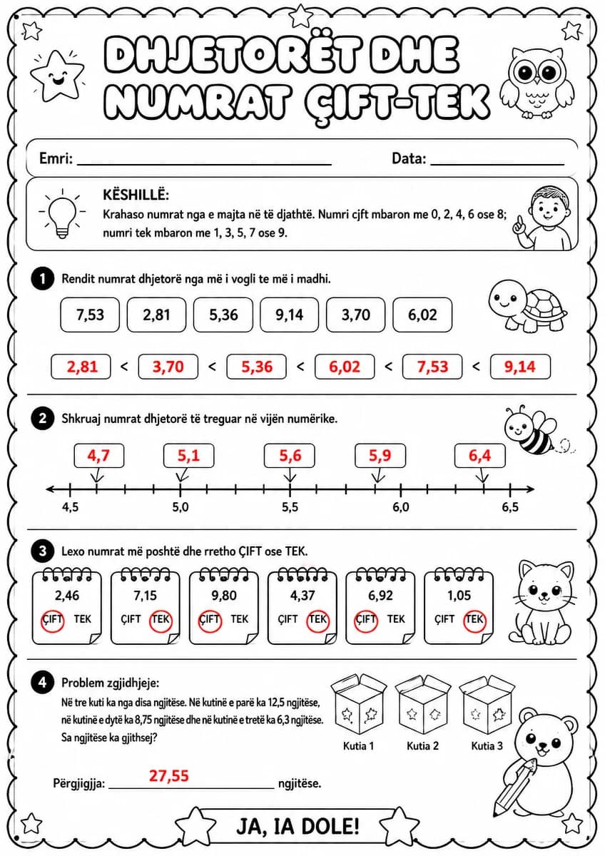 Answer key for Renditja e dhjetorëve dhe numrat çift-tek — free printable Math worksheet