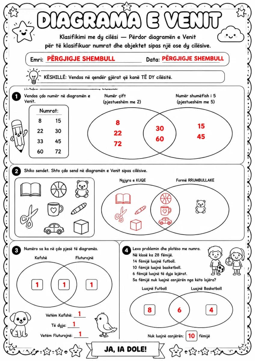 Answer key for Diagrama e Venit — klasifikimi me dy cilësi — free printable Math worksheet