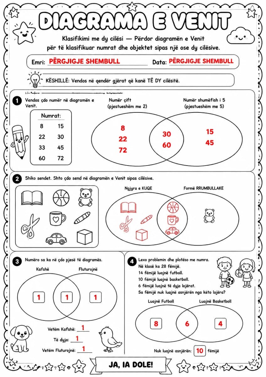 Answer key for Diagrama e Venit — klasifikimi me dy cilësi — free printable Math worksheet
