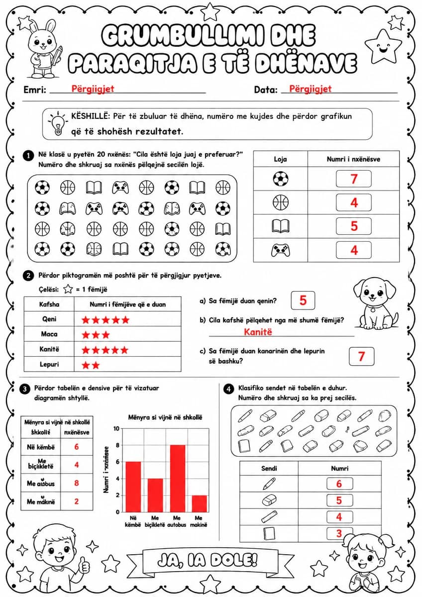 Answer key for Grumbullimi dhe paraqitja e të dhënave — free printable Math worksheet