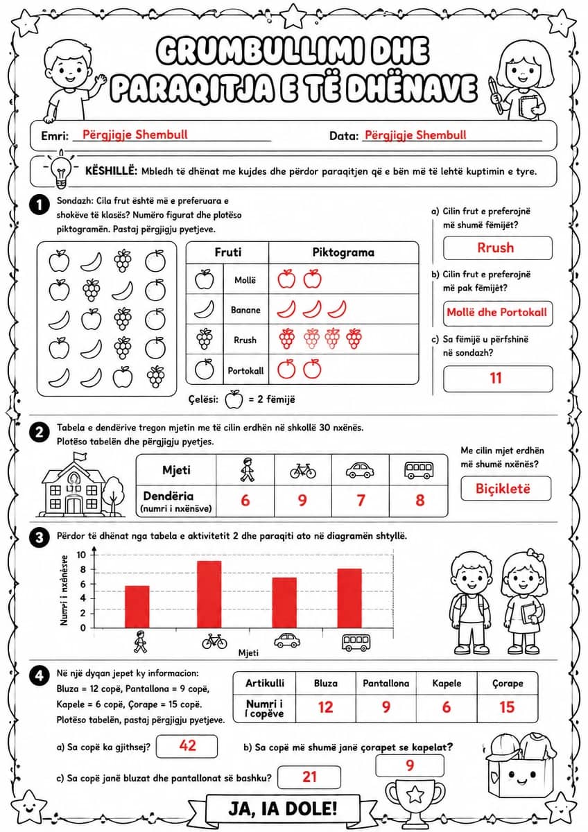 Answer key for Grumbullimi dhe paraqitja e të dhënave — free printable Math worksheet