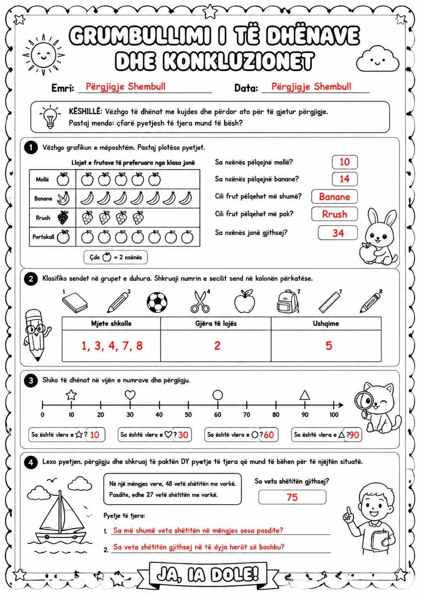 Answer key for Grumbullimi i të dhënave dhe konkluzionet — free printable Math worksheet