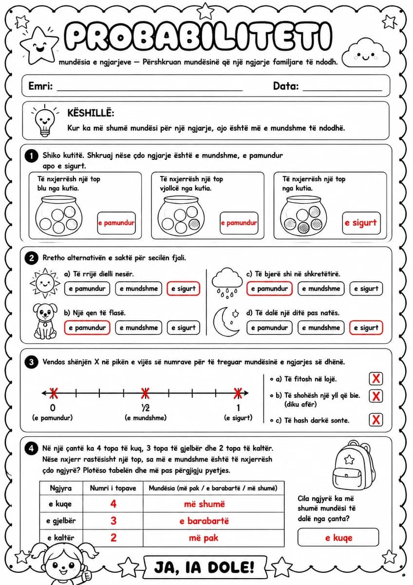 Answer key for Probabiliteti — mundësia e ngjarjeve — free printable Math worksheet