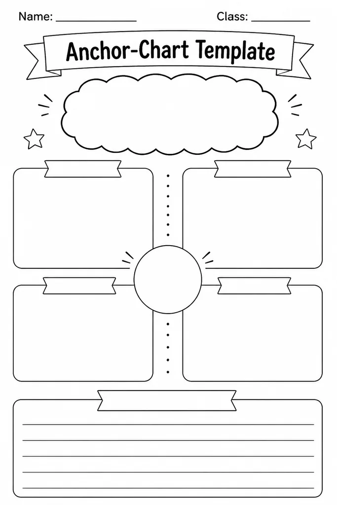 Blank anchor chart printable template with a large title block and open workspace for collaborative classroom content