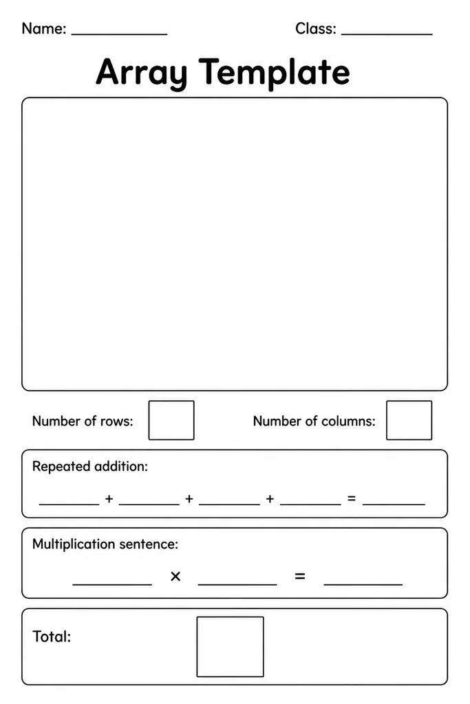 Blank printable dot array template showing a 12x12 grid of evenly spaced dots for modelling multiplication and division visually
