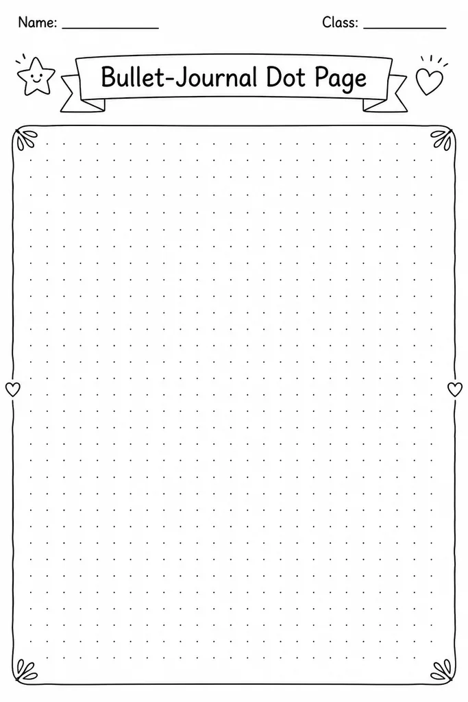 Free printable bullet journal dot-grid page with evenly spaced light grey dots on a white background, blank and ready to use for planning or notes