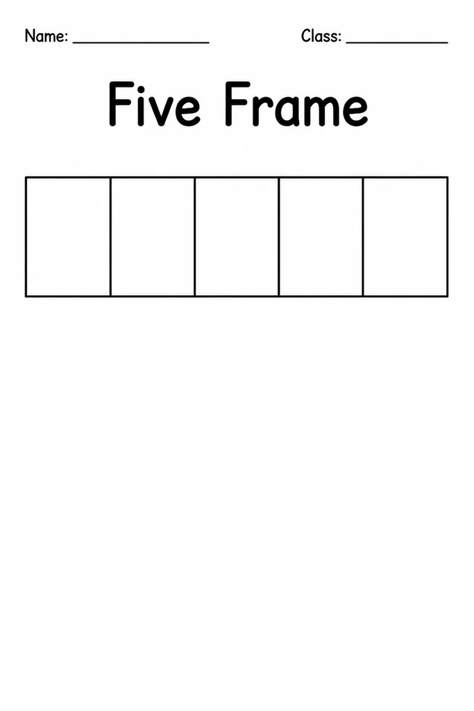 Blank printable five frame — a single row of five equal boxes for PreK and kindergarten counting and early number sense activities