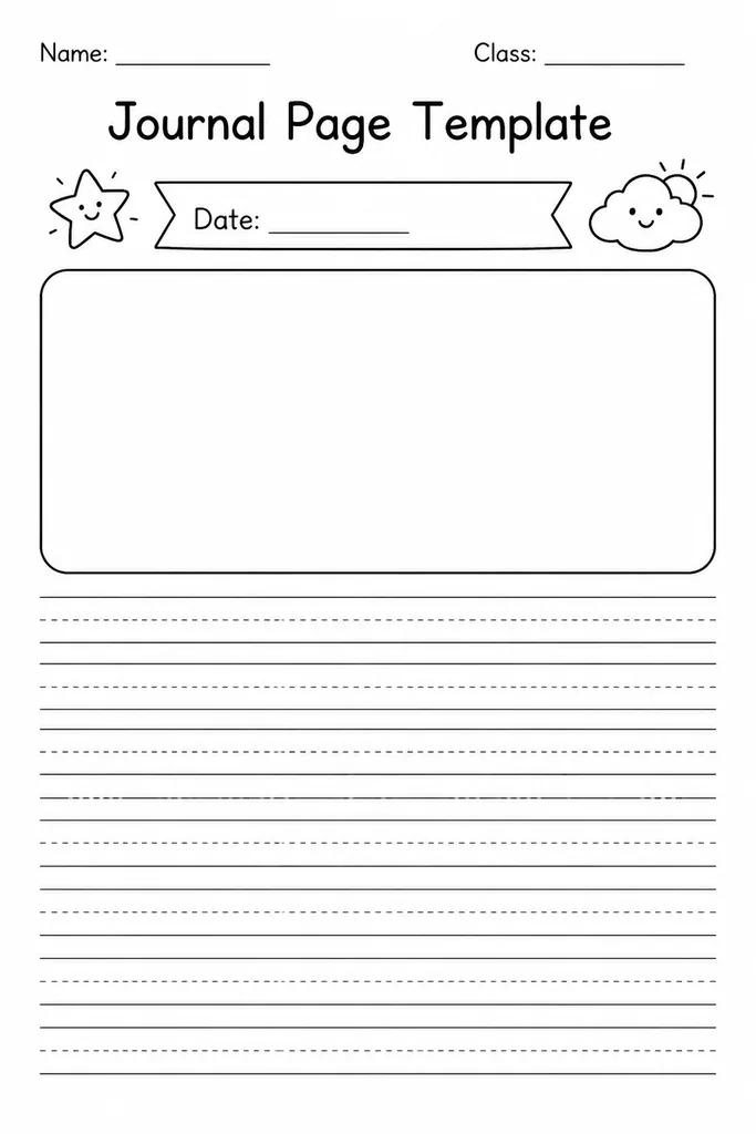 Free printable journal page template showing a date header at the top and evenly spaced writing lines filling the rest of the page