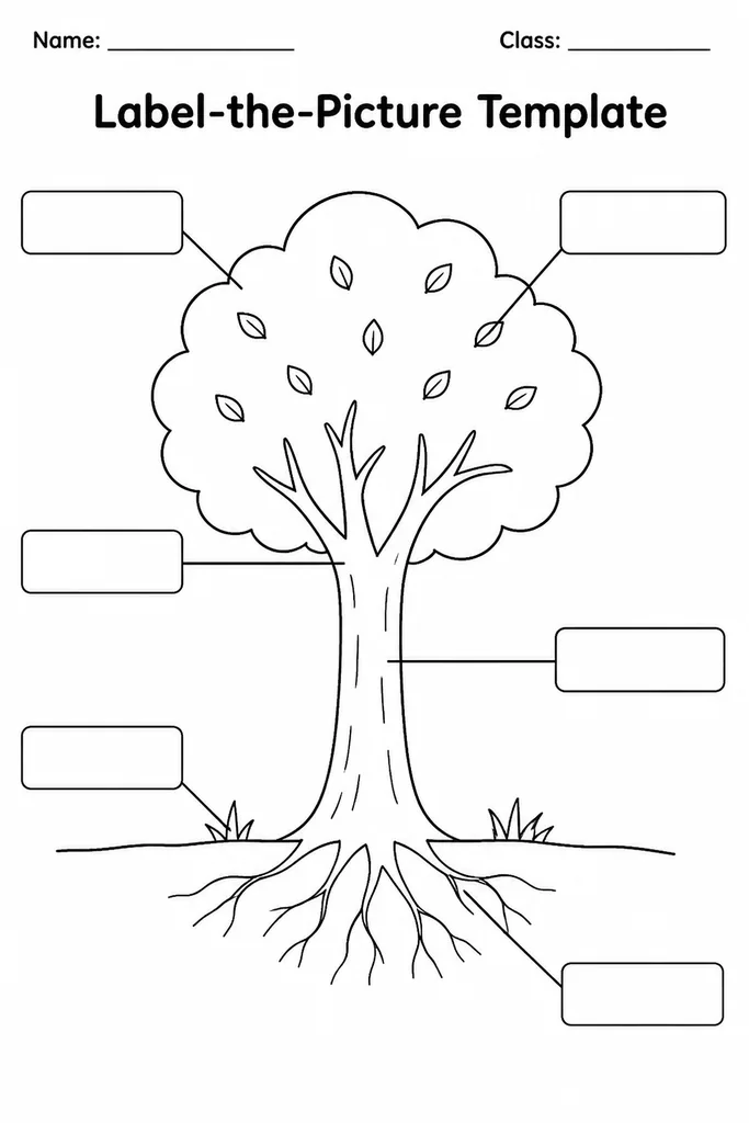 Blank printable label-the-picture template with arrows and label lines surrounding an empty image box for Spanish vocabulary