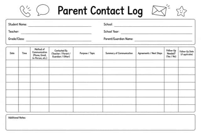 Parent Contact Log