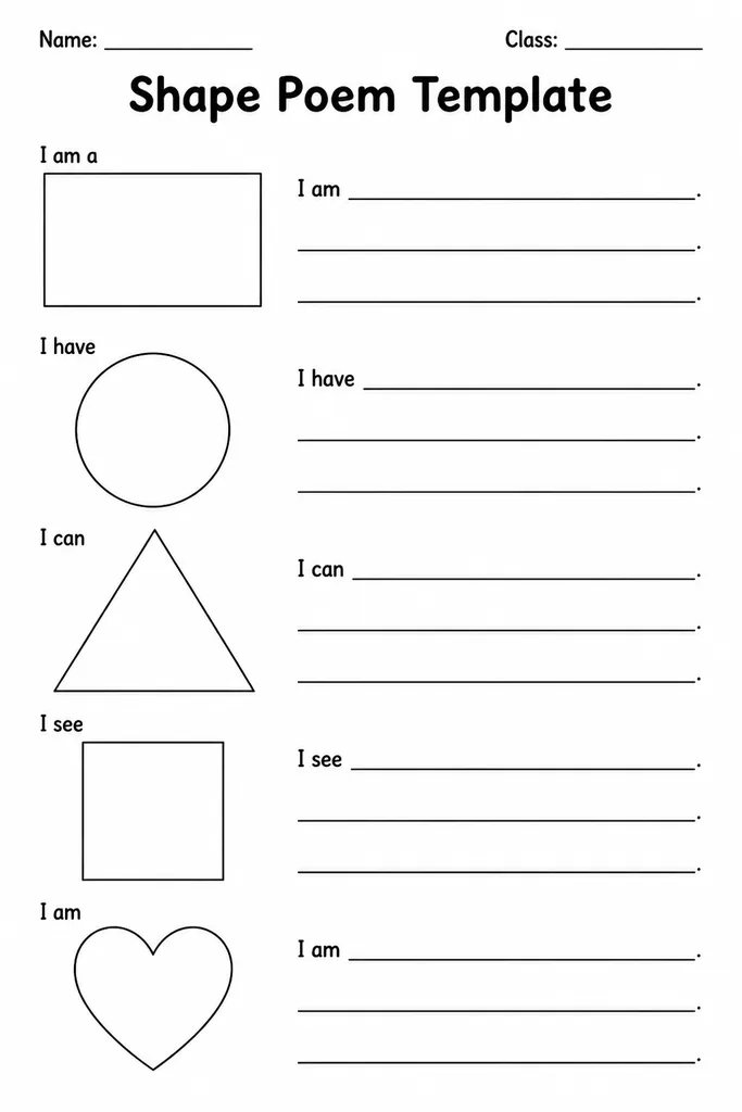 Blank printable shape poem template showing a large outline silhouette with empty space inside for writing lines of poetry