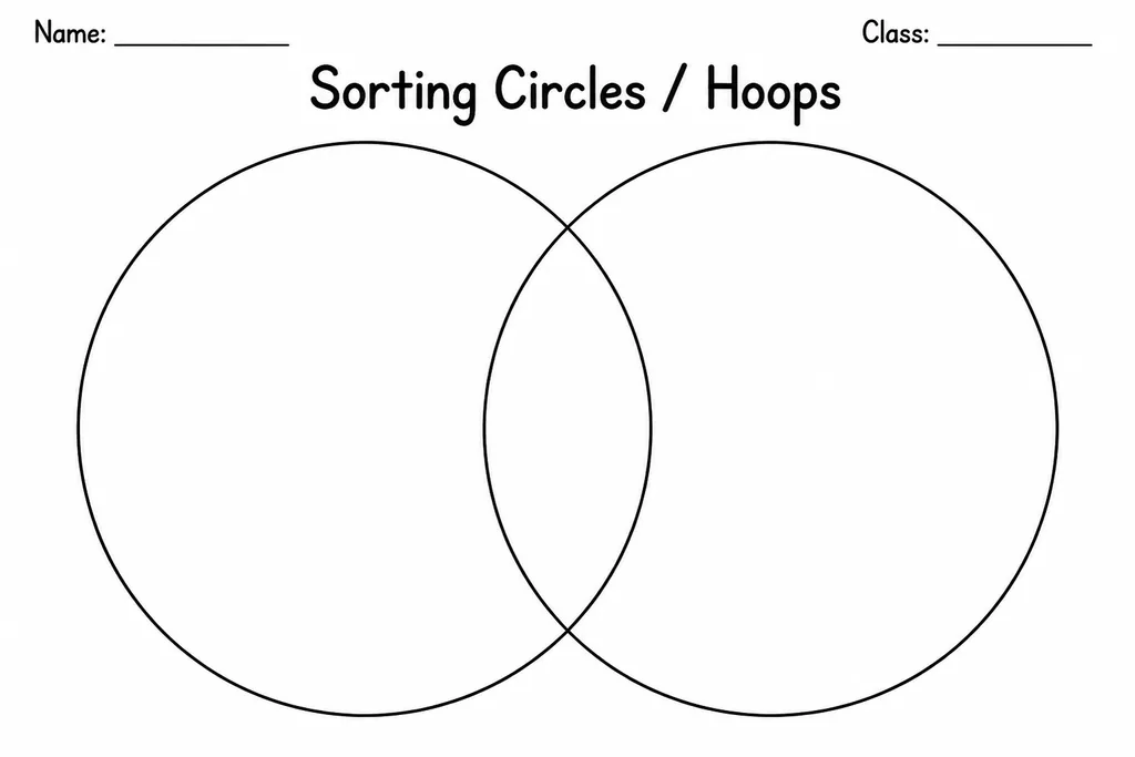 Blank printable sorting circles template with two large overlapping rings and empty labels, ready for attribute sorting activities