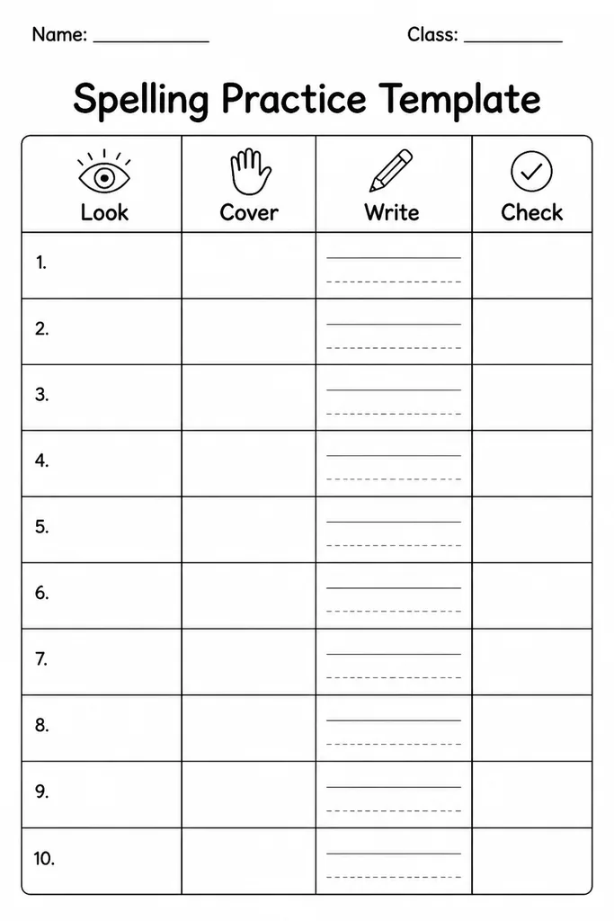 Spelling Practice Template