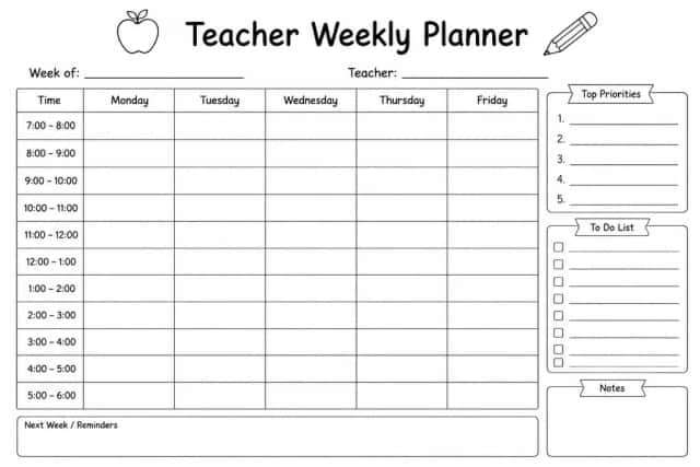 Teacher Weekly Planner