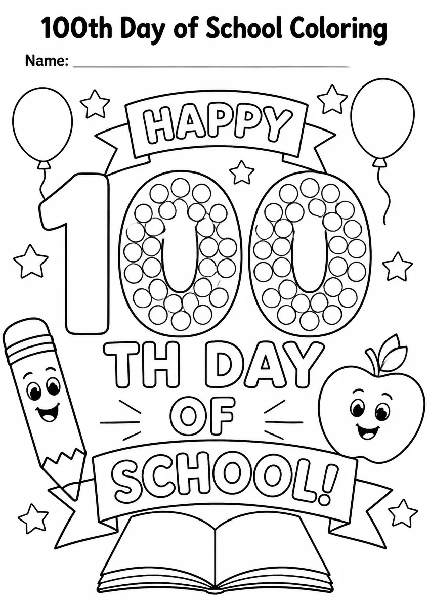100th Day of School coloring pages worksheet for Grade 1