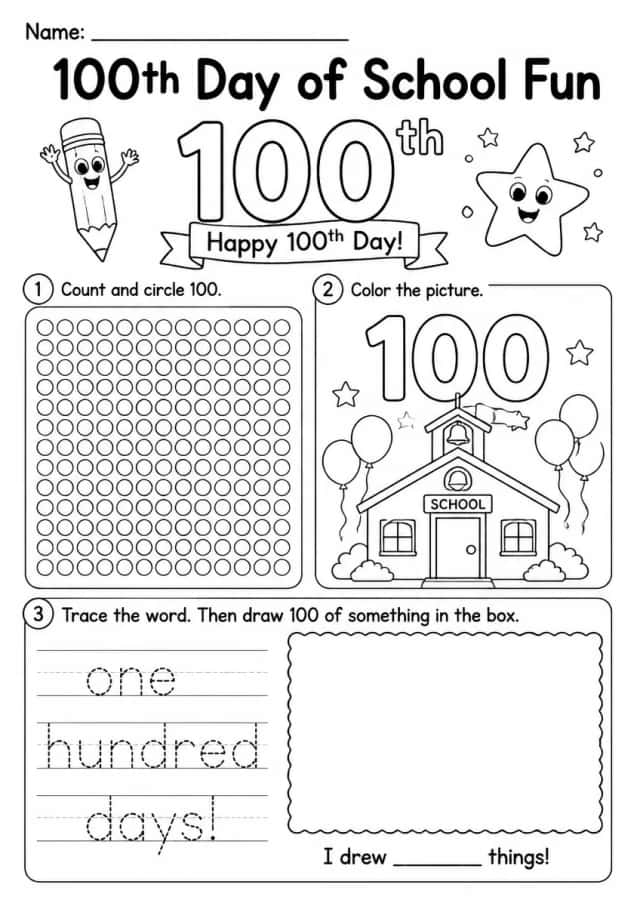 100th Day of School Worksheet — Grade 1