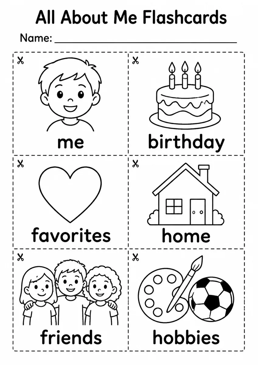 All About Me flashcards worksheet for Grade 2